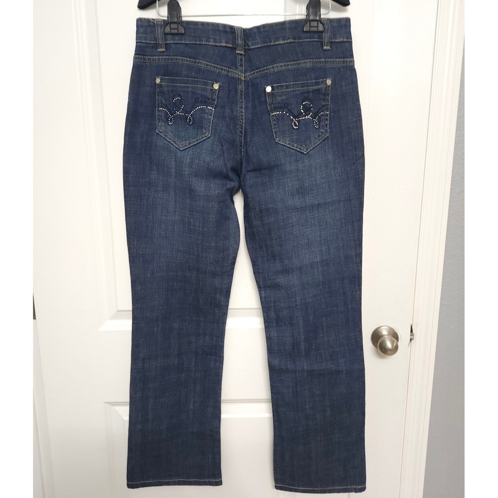 Wallis Womens 12 Dark Wash Rhinestone Embellished Straight Leg Jeans Blue - Picture 12 of 12